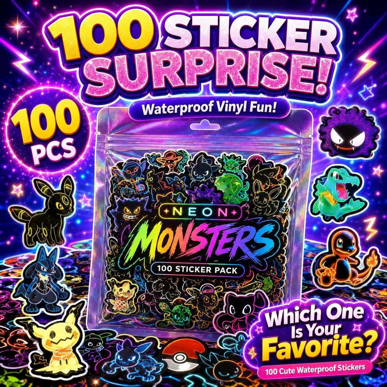 100 Adesivos Neon Pokémon à Pr - Wall Sticker avaliação e preço